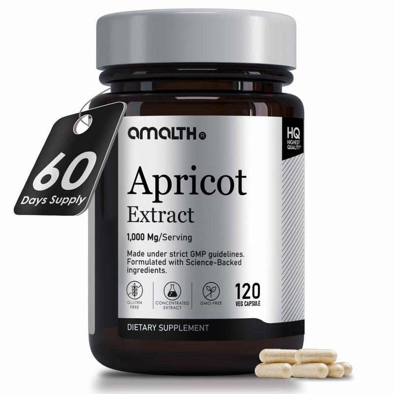 AMALTH Apricot Extract Supplement Capsules 251 120 Capsules 500mg per Capsule 1000 mg Servings Pack of 1 Herbal Vegan NonGMO and Gluten Free